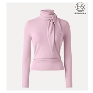 OGL Brami Top Ruched with Scarf Neckline Heathered Jersey Pink Size Large NEW